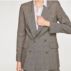 ZARA Women's Double-Breasted Plaid Blazer